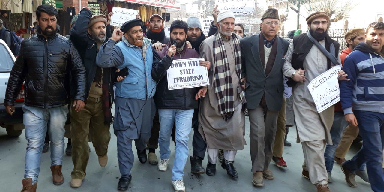 JRL stages protest in Downtown Srinagar against rights violations, arrests