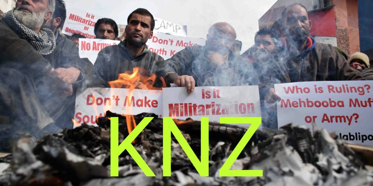 Legislator Rasheed, Jablipora residents protest in Srinagar, demand removal of army camp.