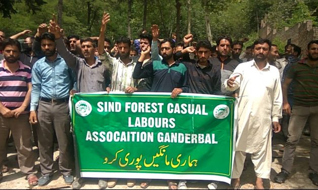 Casual labourers of forest deparment Ganderbal protest against wage disparity
