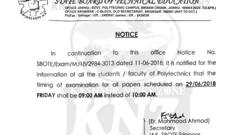 J&K State Board of Technical Education Notice.