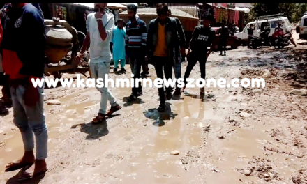 People of Nandimarg Kulgam Protested against the PMGSY department for having hand in glow with contractor.