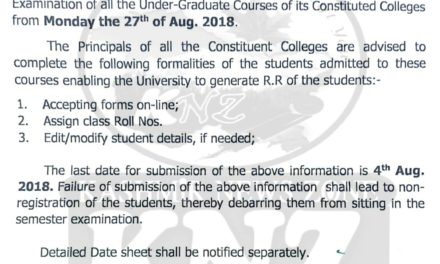 Cluster University Srinagar Examination notice for U.G 1st Semester (Batch 2018)