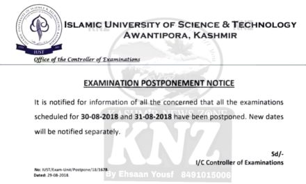IUST: Postponement of Semester Examinations     Ehsaan Yousf.