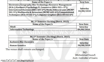 KU: Revised Date Sheet for BG 2nd/3rd & 5th/6th Semester students
