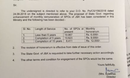 Govt orders substantial hike in remuneration of SPOs