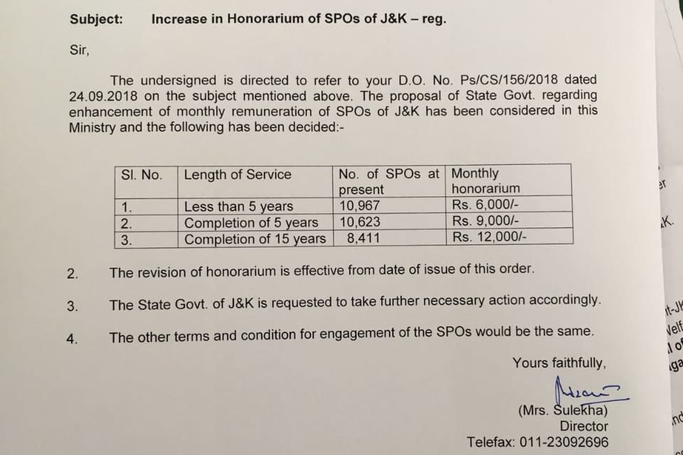 Govt orders substantial hike in remuneration of SPOs