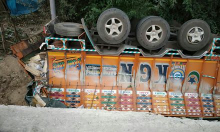 Speedy truck turns turtle at Sopore Bypass, three injured