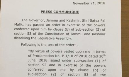 Guv Malik dissolves JK Legislative assembly