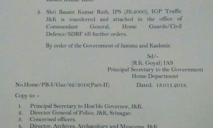 Basant Rath transferred; Alok Kumar is new IGP Traffic JK
