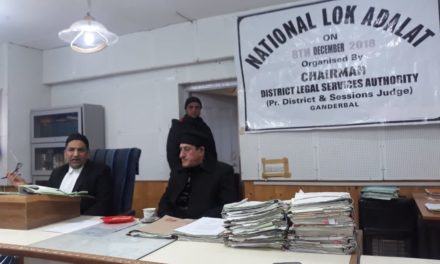 National Lok Adalat held at District Court Ganderbal & Minsiff Court Kangan, 451 cases were taken up in which 224 cases disposed off