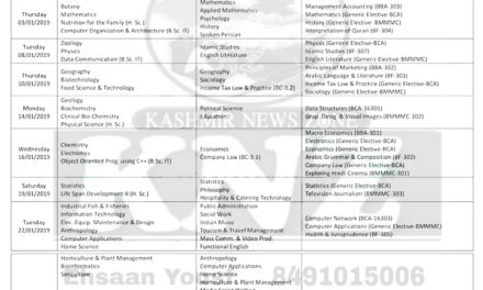 KU: Date-Sheet for B.G 3rd Semester – Regular/Fresh Private (CBCS – Batch 2017) examination of Kashmir & Jammu Divisions
