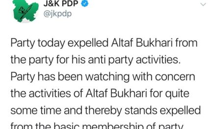 Altaf Bukhari expelled from PDP, For anti party activities