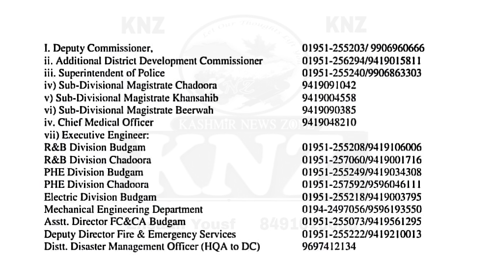 Budgam: As the heavy snowfall hit the entire valley district administration of Budgam has provided helpline numbers for snow clearance  DC budgam doctor sehrish asgar tweeted the snow clearance helpline numbers on her official tweeter account