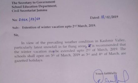 Winter break likely to get extended upto March 5 in Kashmir Schools