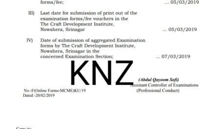 KU: Notification regarding submission of online examination forms, for MCME 4th Semester (Batch 2016), Regular/Backlog (Batch 2015)