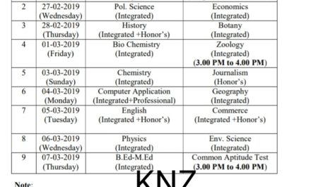 Cluster University Srinagar: Revised Date Sheet for Entrance Test 2019