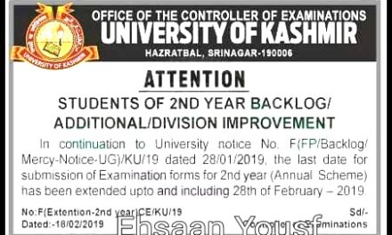 KU: Last date to submit 2nd Year (Annual Scheme) exam forms extended upto 28/02/2019