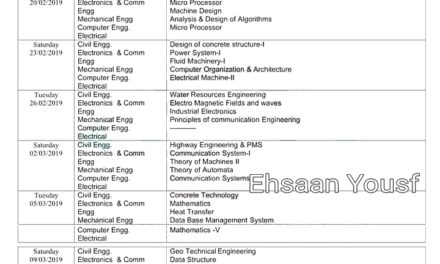 Revised Date-Sheet for B.E 5th Semester (Special Examination) of Backlog students Batch 2014 enrolled through SSM College