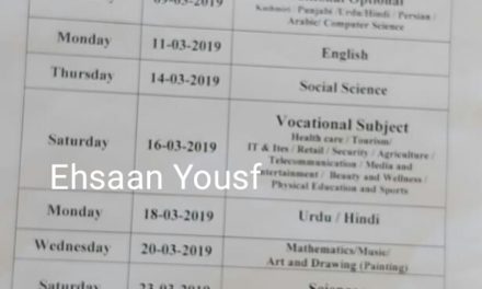 JKBOSE: Revised Date-Sheet for Class 10th (Bi-annual 2018-19) Examination Kashmir Division.