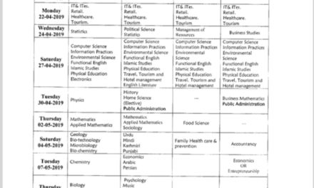 JKBOSE: Datesheet for HSE-I (Class 11th) Bi-Annual 2018-19 of Kashmir Division.