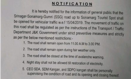 Srinagar-Sonamarg road to be opened from April 15