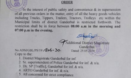 Entry of heavy vehicles restricted during day hours in Ganderbal