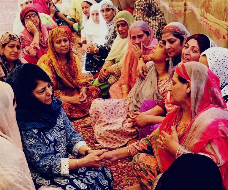 Mehbooba Visits Inspector Arshad Khan’s Residence