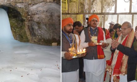 Governor pays obeisance at the Holy Cave; prays for sustained peace, harmony in J&K
