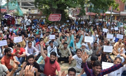 (HDF) protest in Srinagar. Demand regularization and release of pending salaries