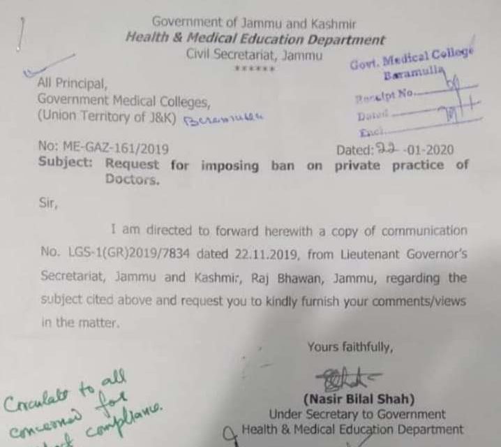 J&K mulls banning private practice of doctors