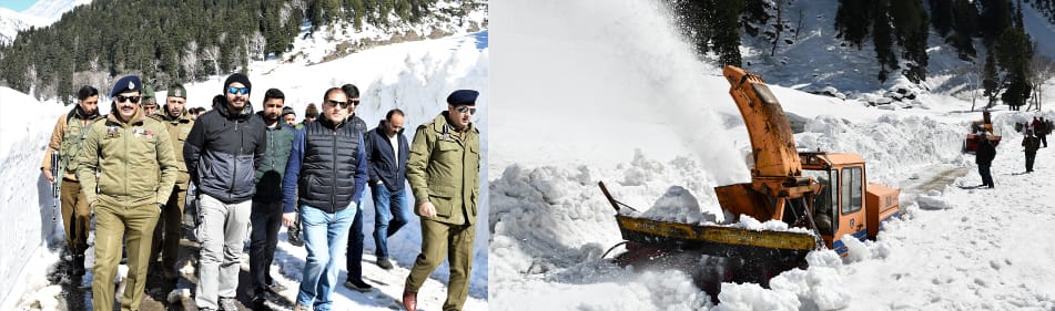 DDC Ganderbal visits Gaganger, inspects snow clearance operation on road