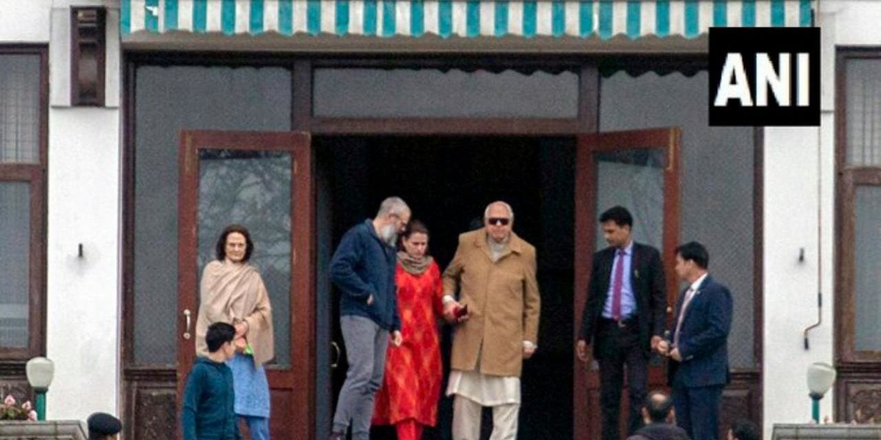 NC chief Farooq Abdullah meets his son Omar Abdullah in Srinagar sub-jail