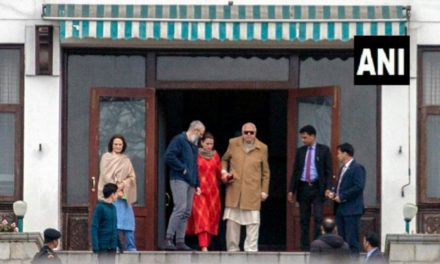NC chief Farooq Abdullah meets his son Omar Abdullah in Srinagar sub-jail