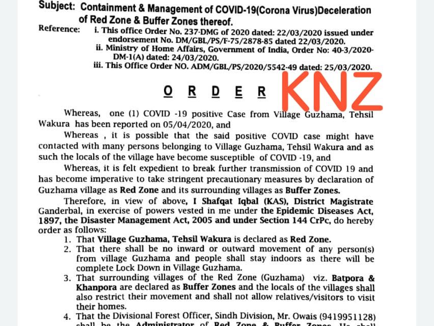 Guzhama village declared red zone in Ganderbal to prevent spread of COVID-19
