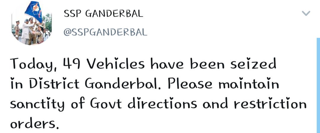 49 vehicles seized and 4 vehicles were Challened in Ganderbal