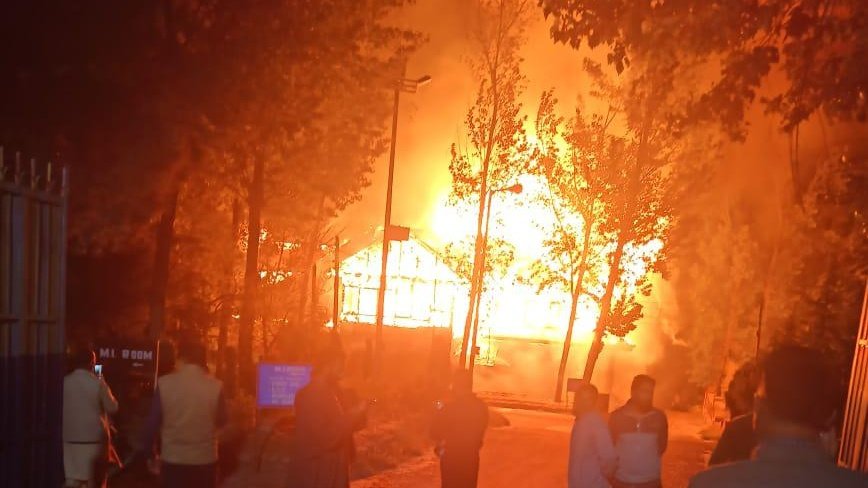 Massive fire engulfs inside Police Training School Manigam in Ganderbal