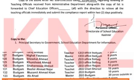 CEO Ganderbal disregards Principal Secretary Asgar Samoon’s direction relieve teaching officials