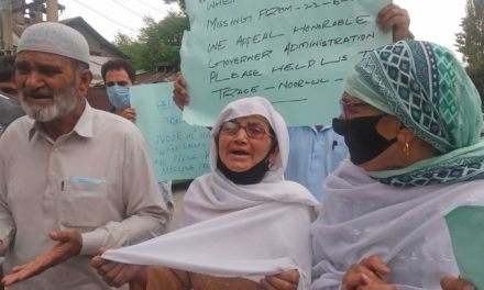 Seeking his return Kangan missing man’s family protest in Press Colony again