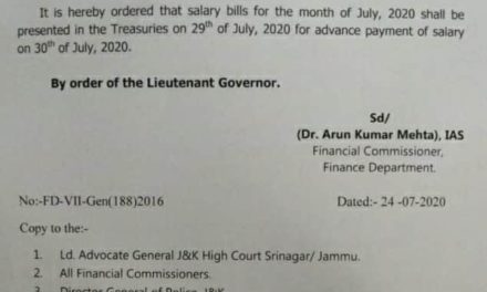 L.G Murmu announces advance salary for employees for the month of July