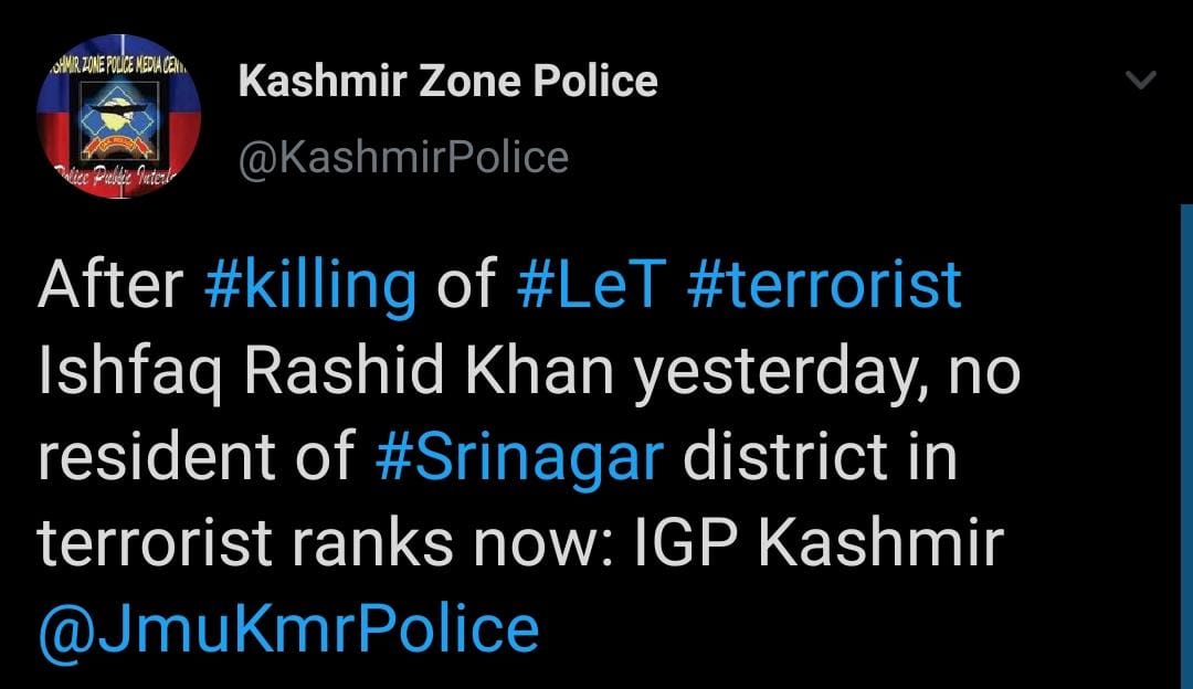 No militant from Srinagar district present in militant ranks after yesterday’s encounter: IGP Kashmir