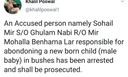 Ganderbal police arrested one person for abondoning a new born baby boy