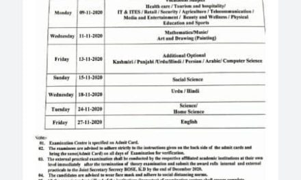 JKBOSE: Datesheet For Class 10th Regular Kashmir Division