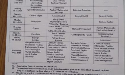 JKBose Issues DATE Sheet For 12th Annual Regular Kashmir Division