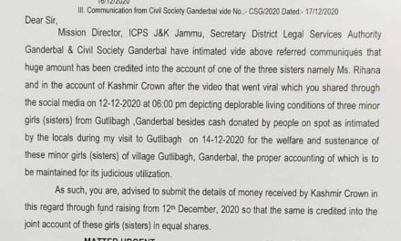 Viral video of three sisters from Ganderbal,DC seek amount details received by Kashmir Crown