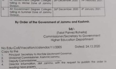 Govt Announces Winter Vacation In Kashmir, Jammu Colleges