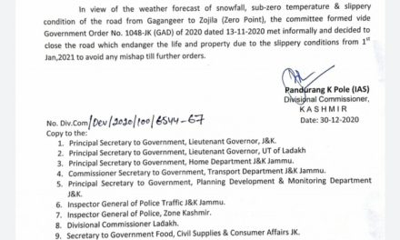 Sgr-Leh highway closed for winter months