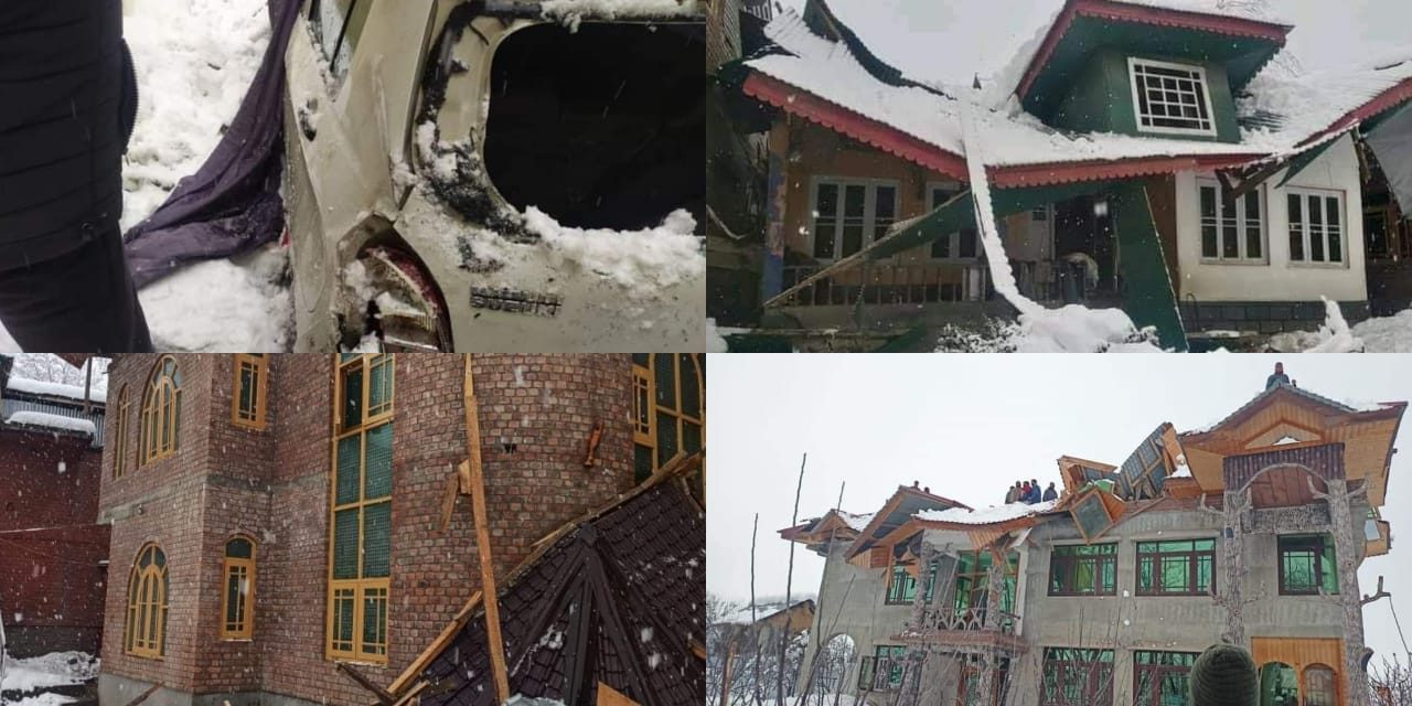 Kashmir Snow : Scores of houses damaged, two casualties reported, Water-pipe, transmission lines hit, all roads closed