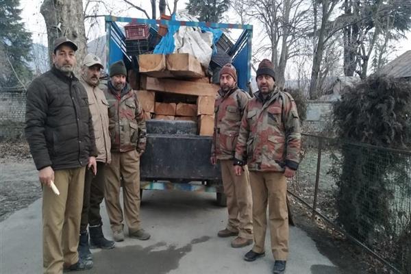 Vehicle loaded with illicit timber seized in Rafiabad