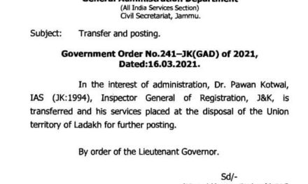 IG Registration J&K Transferred to Ladakh