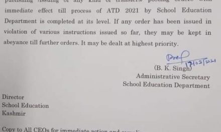 Transfer Of Teachers In Kashmir Ordered To Be Put In Abeyance